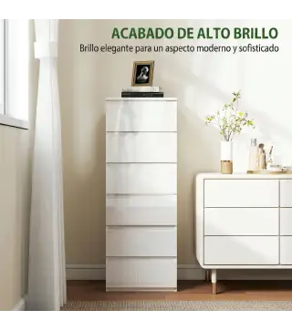 Cómoda de Dormitorio con 6 Cajones Estrecha Sinfonier Ahorro Espacio 40x35x109 cm Blanco Brillo