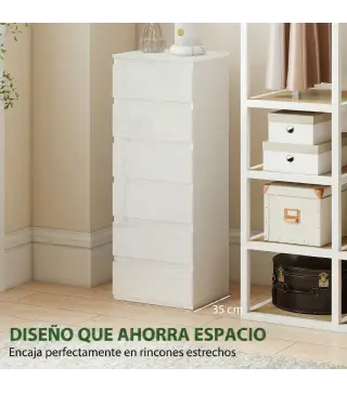 Cómoda de Dormitorio con 6 Cajones Estrecha Sinfonier Ahorro Espacio 40x35x109 cm Blanco Brillo