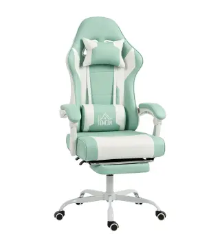 Silla Gamer con Lumbar Masaje Vibración Reclinable 155° Altura Ajustable Reposacabezas y Reposapiés Retráctil Azul