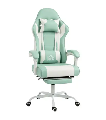Silla Gamer con Lumbar Masaje Vibración Reclinable 155° Altura Ajustable Reposacabezas y Reposapiés Retráctil Azul
