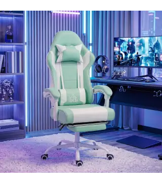 Silla Gamer con Lumbar Masaje Vibración Reclinable 155° Altura Ajustable Reposacabezas y Reposapiés Retráctil Azul
