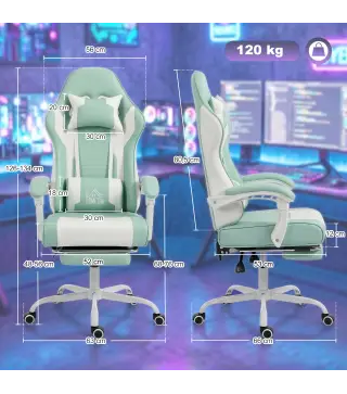Silla Gamer con Lumbar Masaje Vibración Reclinable 155° Altura Ajustable Reposacabezas y Reposapiés Retráctil Azul