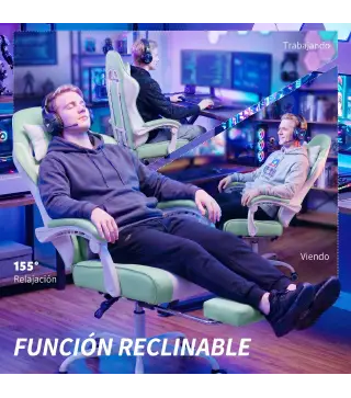 Silla Gamer con Lumbar Masaje Vibración Reclinable 155° Altura Ajustable Reposacabezas y Reposapiés Retráctil Azul