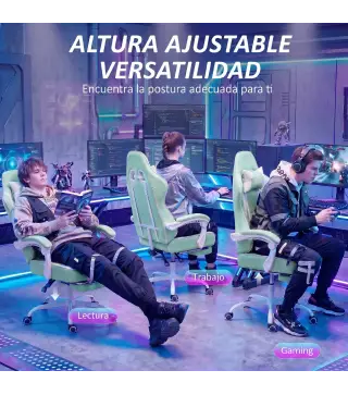 Silla Gamer con Lumbar Masaje Vibración Reclinable 155° Altura Ajustable Reposacabezas y Reposapiés Retráctil Azul
