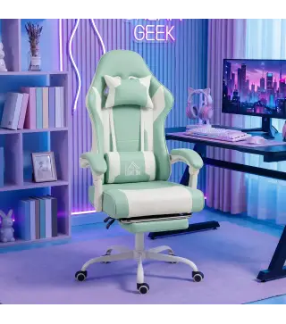 Silla Gamer con Lumbar Masaje Vibración Reclinable 155° Altura Ajustable Reposacabezas y Reposapiés Retráctil Azul