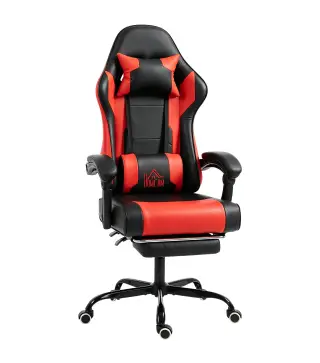Silla Gamer con Lumbar Masaje Vibración Reclinable 155° Altura Ajustable Reposacabezas y Reposapiés Retráctil Rojo