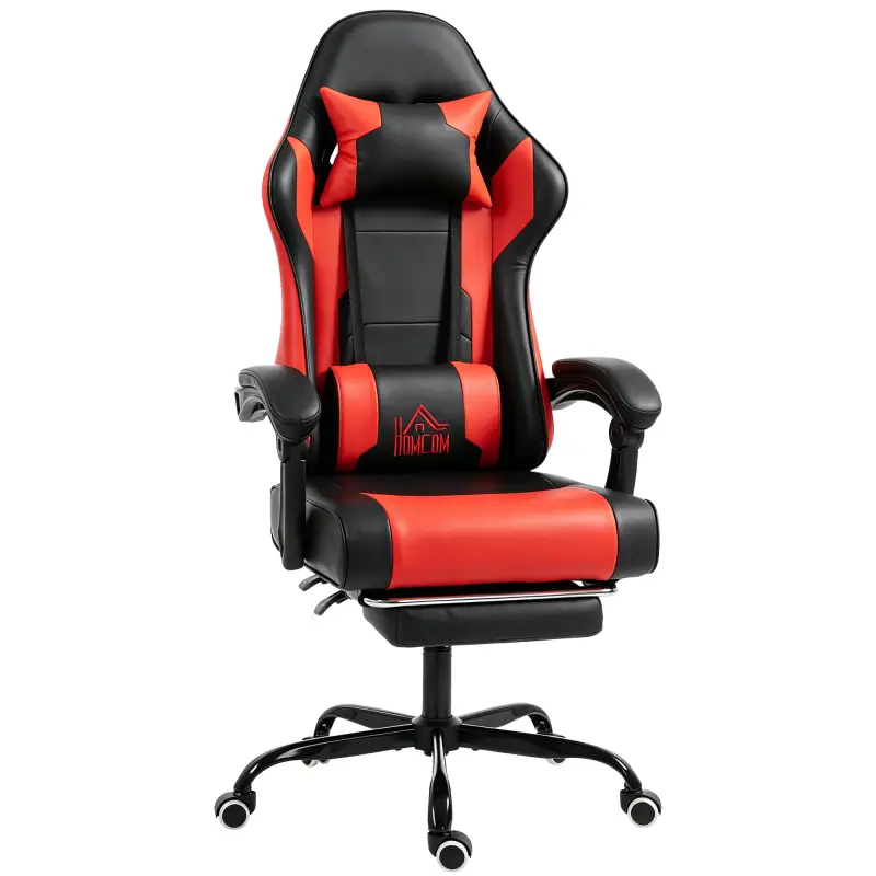 Silla Gamer con Lumbar Masaje Vibración Reclinable 155° Altura Ajustable Reposacabezas y Reposapiés Retráctil Rojo Silla Gamer con Lumbar Masaje Vibración Reclinable 155° Altura Ajustable Reposacabezas y Reposapiés Retráctil Rojo