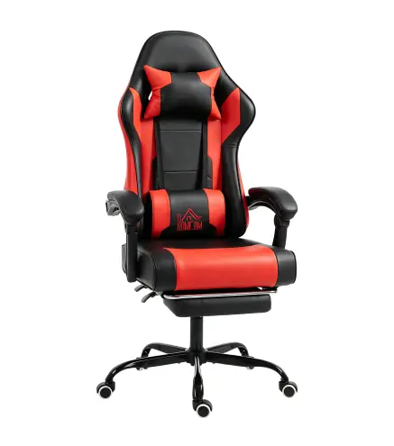 Silla Gamer con Lumbar Masaje Vibración Reclinable 155° Altura Ajustable Reposacabezas y Reposapiés Retráctil Rojo