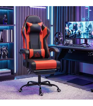 Silla Gamer con Lumbar Masaje Vibración Reclinable 155° Altura Ajustable Reposacabezas y Reposapiés Retráctil Rojo