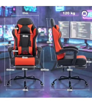 Silla Gamer con Lumbar Masaje Vibración Reclinable 155° Altura Ajustable Reposacabezas y Reposapiés Retráctil Rojo