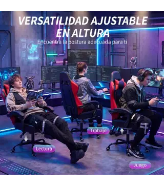 Silla Gamer con Lumbar Masaje Vibración Reclinable 155° Altura Ajustable Reposacabezas y Reposapiés Retráctil Rojo