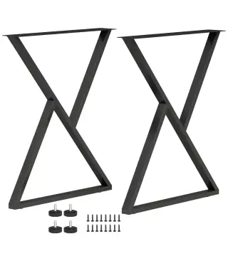 Juego de 2 Patas de Mesa de Acero Muebles Industriales con Almohadillas Ajustables y Tornillos, Negro