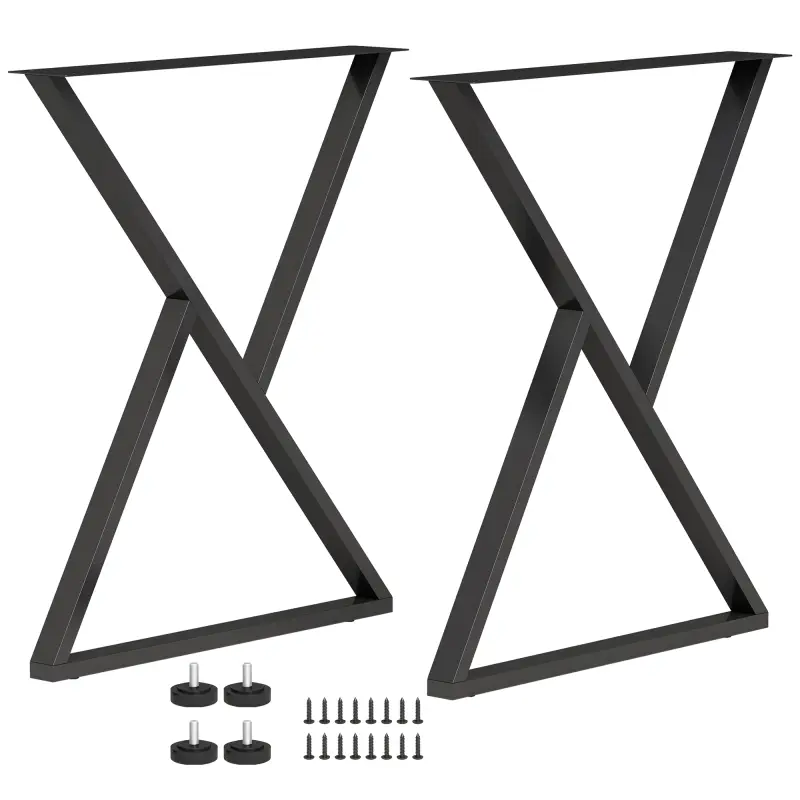 Juego de 2 Patas de Mesa de Acero Muebles Industriales con Almohadillas Ajustables y Tornillos, Negro Juego de 2 Patas de Mesa de Acero Muebles Industriales con Almohadillas Ajustables y Tornillos, Negro