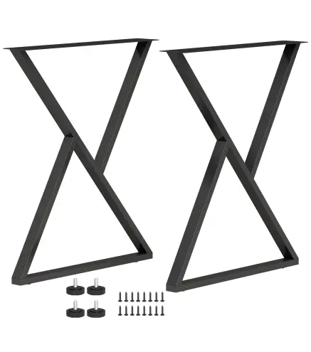Juego de 2 Patas de Mesa de Acero Muebles Industriales con Almohadillas Ajustables y Tornillos, Negro
