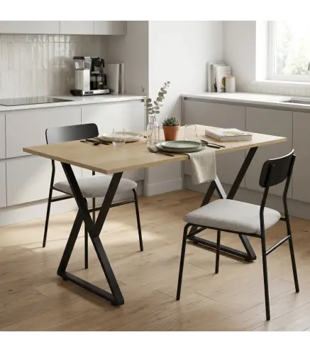 Juego de 2 Patas de Mesa de Acero en Forma de X para Muebles Industriales con Almohadillas Ajustables y Tornillos Negro
