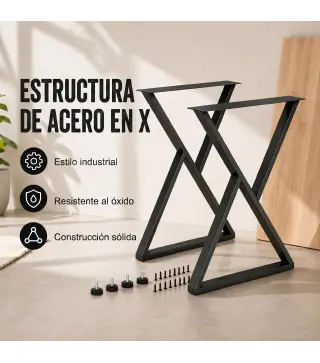 Juego de 2 Patas de Mesa de Acero Muebles Industriales con Almohadillas Ajustables y Tornillos, Negro
