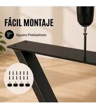 Juego de 2 Patas de Mesa de Acero Muebles Industriales con Almohadillas Ajustables y Tornillos, Negro