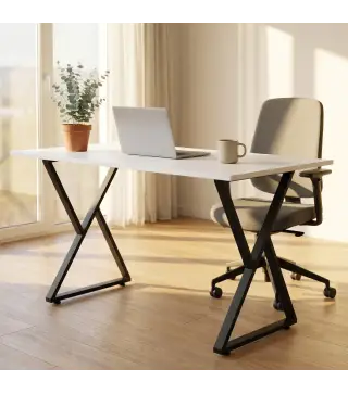 Juego de 2 Patas de Mesa de Acero Muebles Industriales con Almohadillas Ajustables y Tornillos, Negro