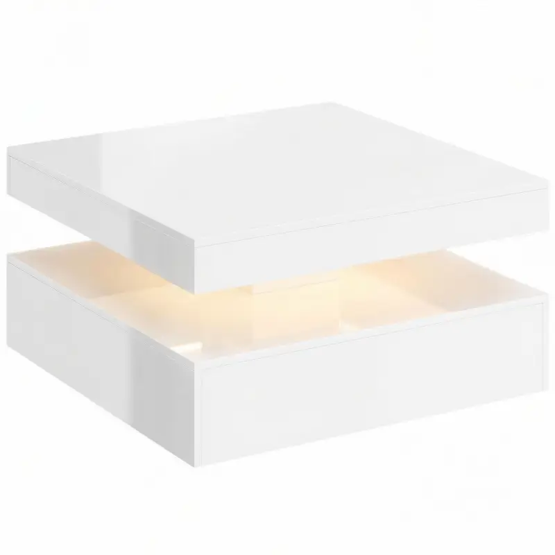 Mesa de Centro con LED RGB de Alto Brillo con Almacenamiento Abierto y Mando a Distancia 78x78x40 cm Blanco Brillante