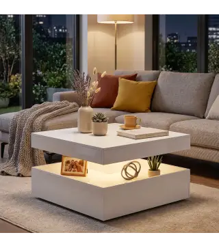Mesa de Centro con LED RGB de Alto Brillo con Almacenamiento Abierto y Mando a Distancia 78x78x40 cm Blanco Brillante