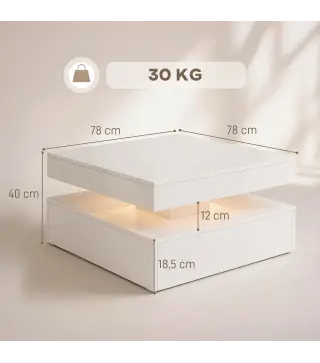 Mesa de Centro con LED RGB de Alto Brillo con Almacenamiento Abierto y Mando a Distancia 78x78x40 cm Blanco Brillante