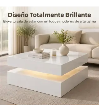 Mesa de Centro con LED RGB de Alto Brillo con Almacenamiento Abierto y Mando a Distancia 78x78x40 cm Blanco Brillante