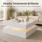 Mesa de Centro con LED RGB de Alto Brillo con Almacenamiento Abierto y Mando a Distancia 78x78x40 cm Blanco Brillante
