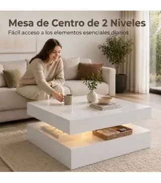 Mesa de Centro con LED RGB de Alto Brillo con Almacenamiento Abierto y Mando a Distancia 78x78x40 cm Blanco Brillante