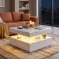 Mesa de Centro con LED RGB de Alto Brillo con Almacenamiento Abierto y Mando a Distancia 78x78x40 cm Blanco Brillante