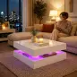 Mesa de Centro con LED RGB de Alto Brillo con Almacenamiento Abierto y Mando a Distancia 78x78x40 cm Blanco Brillante
