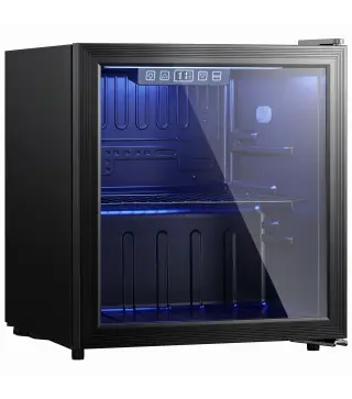 Frigorífico de Bebidas 50 L con Puerta de Vidrio Doble Iluminación LED Estante Ajustable para 48 Latas Negro