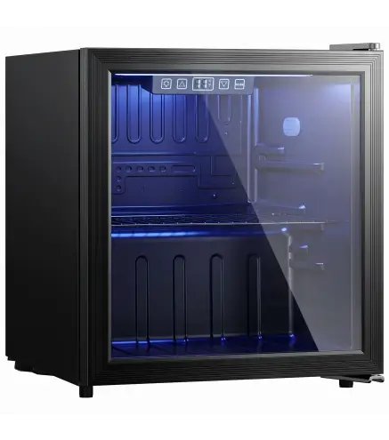 Frigorífico de Bebidas 50 L con Puerta de Vidrio Doble Iluminación LED Estante Ajustable para 48 Latas Negro