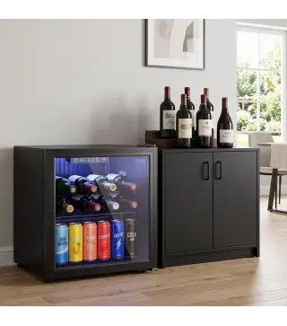 Frigorífico de Bebidas 50 L con Puerta de Vidrio Doble Iluminación LED Estante Ajustable para 48 Latas Negro