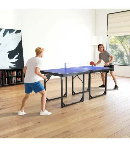 Mesa de Ping-Pong Plegable con Red y Marco de Acero para Interior y Exterior 182x91x76 cm Azul