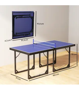 Mesa de Ping-Pong Plegable con Red y Marco de Acero para Interior y Exterior 182x91x76 cm Azul