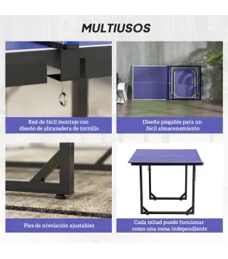 Mesa de Ping-Pong Plegable con Red y Marco de Acero para Interior y Exterior 182x91x76 cm Azul