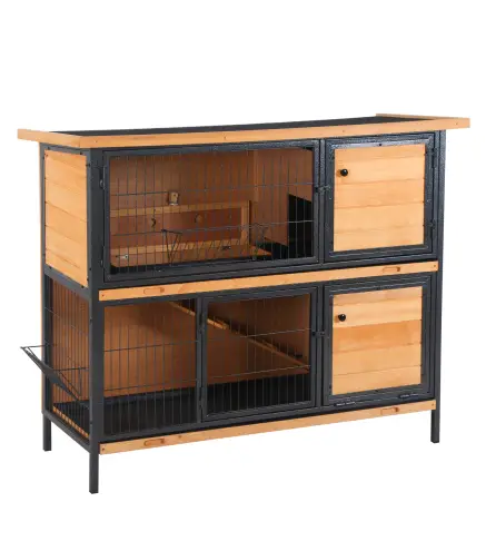 Jaula para Conejos con Techo Asfáltico Abatible Puertas con Pestillo Bandejas Extraíbles 122x50x101 cm Natural y Negro