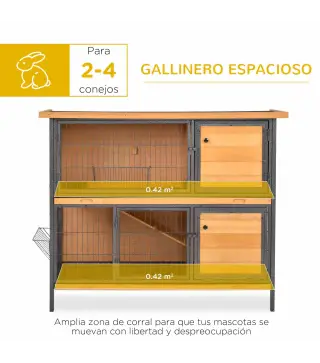 Jaula para Conejos con Techo Asfáltico Abatible Puertas con Pestillo Bandejas Extraíbles 122x50x101 cm Natural y Negro