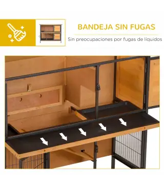 Jaula para Conejos con Techo Asfáltico Abatible Puertas con Pestillo Bandejas Extraíbles 122x50x101 cm Natural y Negro