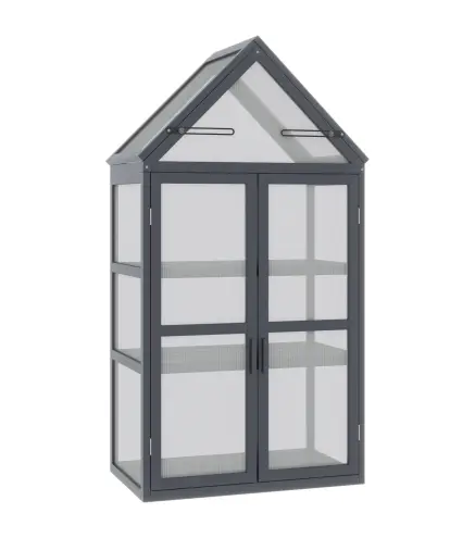 Mini Invernadero de 3 Niveles para Plantas con Techo Abatible y Puertas Dobles Resistente a la Intemperie 70,5x42x132 cm