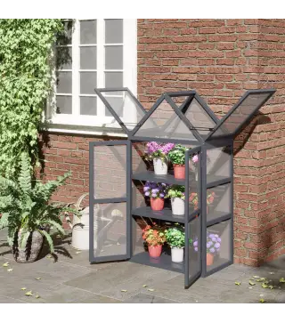 Mini Invernadero de 3 Niveles para Plantas con Techo Abatible y Puertas Dobles Resistente a la Intemperie 70,5x42x132 cm