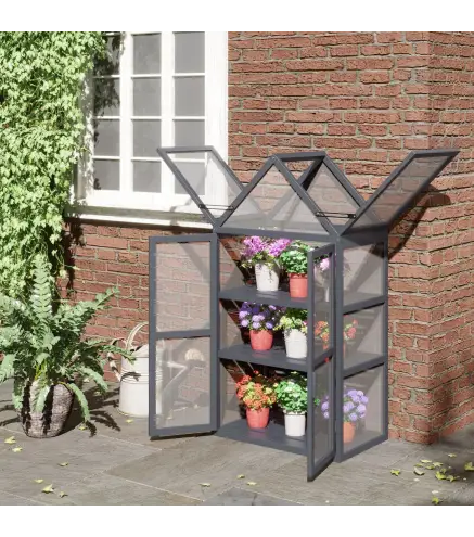 Mini Invernadero de 3 Niveles para Plantas con Techo Abatible y Puertas Dobles Resistente a la Intemperie 70,5x42x132 cm