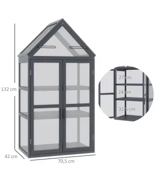 Mini Invernadero de 3 Niveles para Plantas con Techo Abatible y Puertas Dobles Resistente a la Intemperie 70,5x42x132 cm