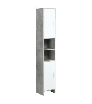 Mueble Columna Almacenamiento Baño dimensiones 30x30x180 cm 2 armarios con estante 2 nichos Paneles Partículas Efecto Cemento