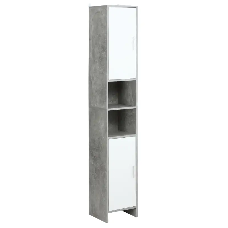 Mueble Columna Almacenamiento Baño dimensiones 30x30x180 cm 2 armarios con estante 2 nichos Paneles Partículas Efecto Cemento