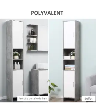 Mueble Columna Almacenamiento Baño dimensiones 30x30x180 cm 2 armarios con estante 2 nichos Paneles Partículas Efecto Cemento