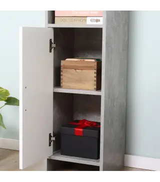 Mueble Columna Almacenamiento Baño dimensiones 30x30x180 cm 2 armarios con estante 2 nichos Paneles Partículas Efecto Cemento