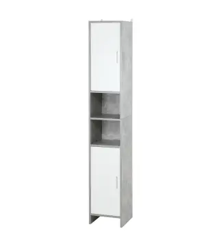 Mueble Columna Almacenamiento Baño dimensiones 30x30x180 cm 2 armarios con estante 2 nichos Paneles Partículas Efecto Cemento
