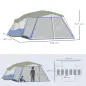Tienda de Campaña 6-8 Personas Tienda Familiar con Vestíbulo 2 Ventanas Tienda Tipo Cúpula Poliéster 3000mm 518x487x237 cm