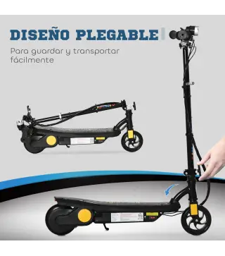 Patinete Eléctrico para Niños de 7-14 Años Plegable con Faro LED Rueda y Freno Velocidad Máxima de 12 km/h Negro
